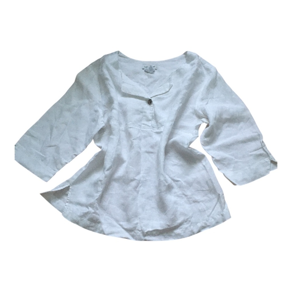 Coldwater Creek White Linen  3/4 Sleeve Casual Top Blouse L